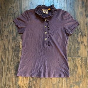 Tory Burch Purple Shortsleeved Ruffled Collar Top